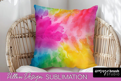 Tie Dye Pillow Cover - Rainbow Pillow Sublimation Design Sublimation OrangeBrushStudio 