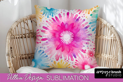 Tie Dye Pillow Cover - Rainbow Pillow Sublimation Design Sublimation OrangeBrushStudio 