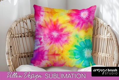 Tie Dye Pillow Cover - Rainbow Pillow Sublimation Design Sublimation OrangeBrushStudio 