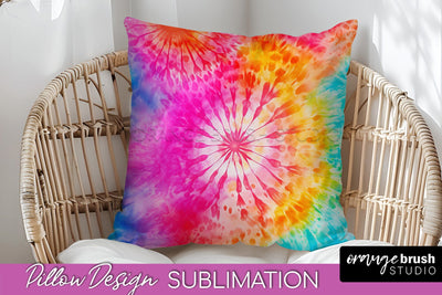 Tie Dye Pillow Cover - Rainbow Pillow Sublimation Design Sublimation OrangeBrushStudio 