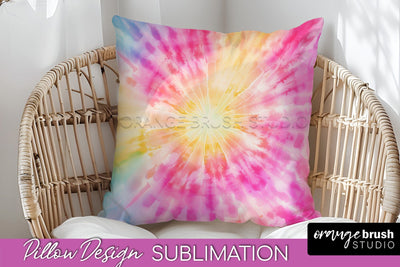 Tie Dye Pillow Cover - Rainbow Pillow Sublimation Design Sublimation OrangeBrushStudio 