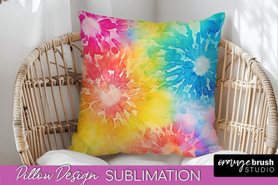 Tie Dye Pillow Cover - Rainbow Pillow Sublimation Design Sublimation OrangeBrushStudio 