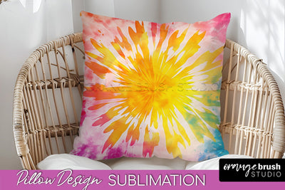 Tie Dye Pillow Cover - Rainbow Pillow Sublimation Design Sublimation OrangeBrushStudio 