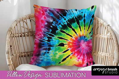 Tie Dye Pillow Sublimation - Neon Rainbow Pillow Cover PNG Sublimation OrangeBrushStudio 