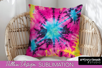 Tie Dye Pillow Sublimation - Neon Rainbow Pillow Cover PNG Sublimation OrangeBrushStudio 