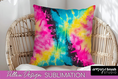 Tie Dye Pillow Sublimation - Neon Rainbow Pillow Cover PNG Sublimation OrangeBrushStudio 