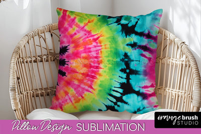 Tie Dye Pillow Sublimation - Neon Rainbow Pillow Cover PNG Sublimation OrangeBrushStudio 