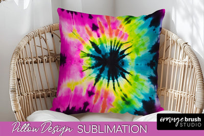 Tie Dye Pillow Sublimation - Neon Rainbow Pillow Cover PNG Sublimation OrangeBrushStudio 