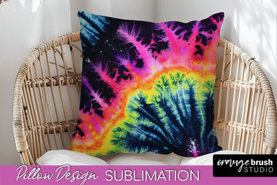 Tie Dye Pillow Sublimation - Neon Rainbow Pillow Cover PNG Sublimation OrangeBrushStudio 