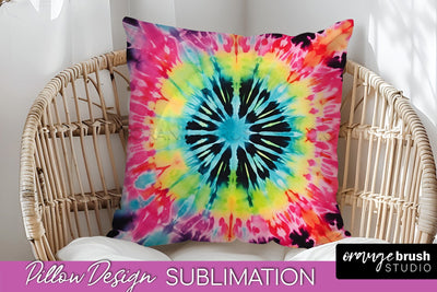 Tie Dye Pillow Sublimation - Neon Rainbow Pillow Cover PNG Sublimation OrangeBrushStudio 