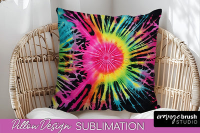 Tie Dye Pillow Sublimation - Neon Rainbow Pillow Cover PNG Sublimation OrangeBrushStudio 