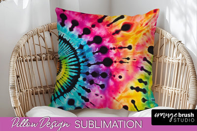 Tie Dye Pillow Sublimation - Neon Rainbow Pillow Cover PNG Sublimation OrangeBrushStudio 