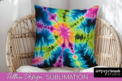 Tie Dye Pillow Sublimation - Neon Rainbow Pillow Cover PNG Sublimation OrangeBrushStudio 