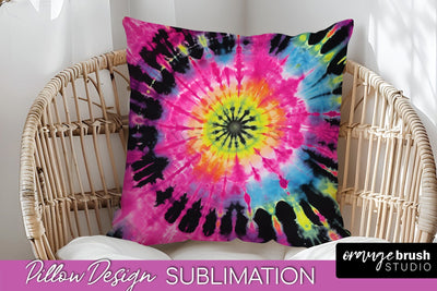 Tie Dye Pillow Sublimation - Neon Rainbow Pillow Cover PNG Sublimation OrangeBrushStudio 