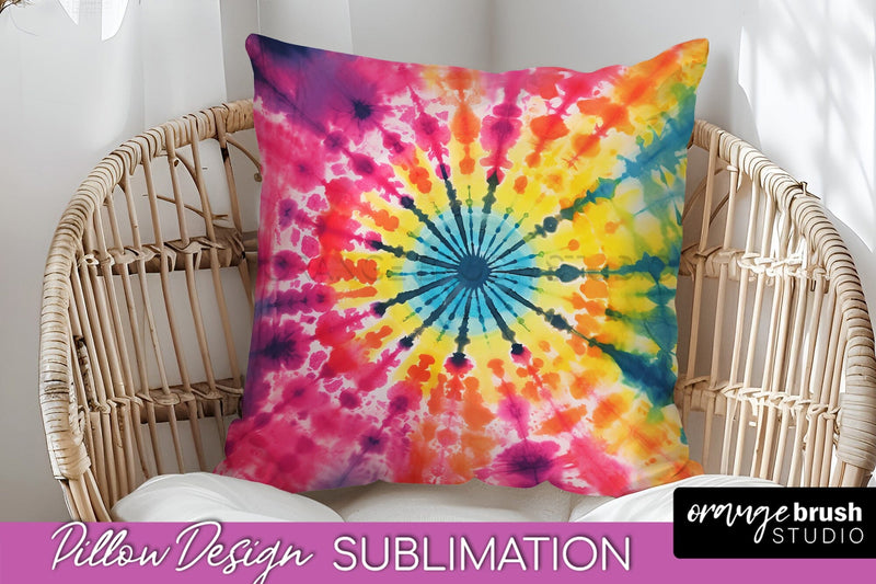 Tie Dye Pillow Sublimation - Neon Rainbow Pillow Cover PNG Sublimation OrangeBrushStudio 