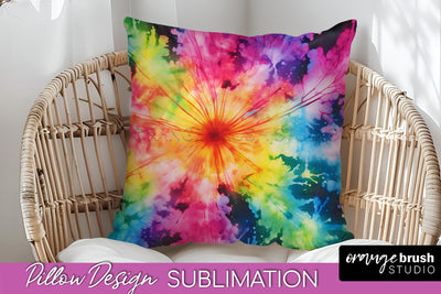 Tie Dye Pillow Sublimation - Neon Rainbow Pillow Cover PNG Sublimation OrangeBrushStudio 