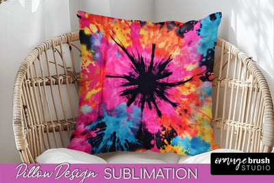 Tie Dye Pillow Sublimation - Neon Rainbow Pillow Cover PNG Sublimation OrangeBrushStudio 