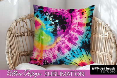 Tie Dye Pillow Sublimation - Neon Rainbow Pillow Cover PNG Sublimation OrangeBrushStudio 