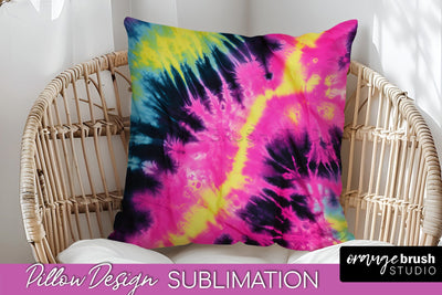 Tie Dye Pillow Sublimation - Neon Rainbow Pillow Cover PNG Sublimation OrangeBrushStudio 