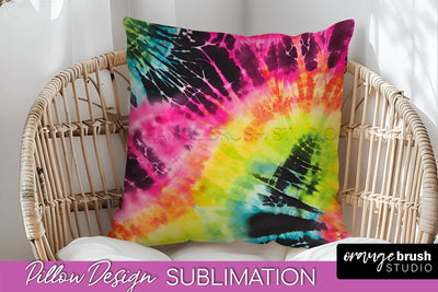 Tie Dye Pillow Sublimation - Neon Rainbow Pillow Cover PNG Sublimation OrangeBrushStudio 