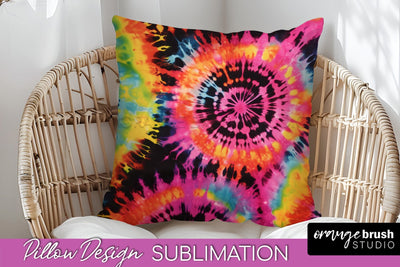 Tie Dye Pillow Sublimation - Neon Rainbow Pillow Cover PNG Sublimation OrangeBrushStudio 