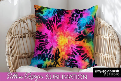Tie Dye Pillow Sublimation - Neon Rainbow Pillow Cover PNG Sublimation OrangeBrushStudio 