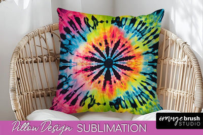 Tie Dye Pillow Sublimation - Neon Rainbow Pillow Cover PNG Sublimation OrangeBrushStudio 