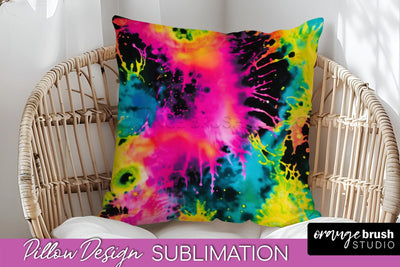 Tie Dye Pillow Sublimation - Neon Rainbow Pillow Cover PNG Sublimation OrangeBrushStudio 