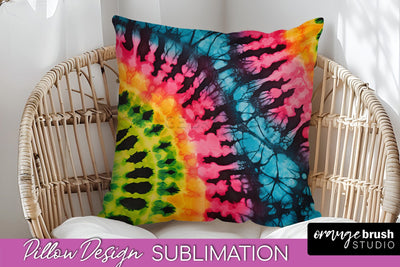 Tie Dye Pillow Sublimation - Neon Rainbow Pillow Cover PNG Sublimation OrangeBrushStudio 