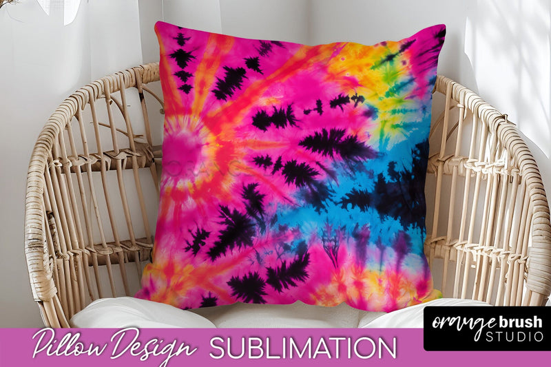 Tie Dye Pillow Sublimation - Neon Rainbow Pillow Cover PNG Sublimation OrangeBrushStudio 