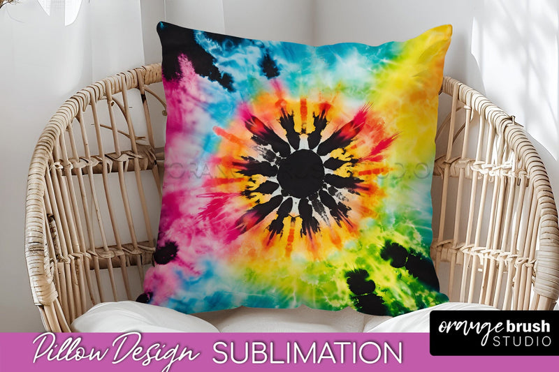 Tie Dye Pillow Sublimation - Neon Rainbow Pillow Cover PNG Sublimation OrangeBrushStudio 