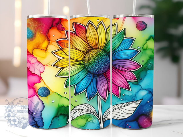 Tie Dye Rainbow Sunflower 20 oz Skinny Tumbler Sublimation Design, Sunflower Tie Dye Tumbler Png, Straight & Tapered Tumbler Wrap, Instant Digital Download Sublimation ToriDesigns 