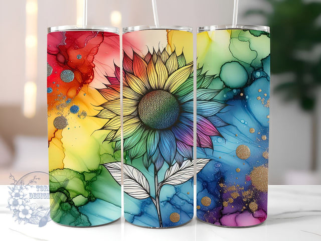 Tie Dye Rainbow Sunflower 20 oz Skinny Tumbler Sublimation Design, Sunflower Tie Dye Tumbler Png, Straight & Tapered Tumbler Wrap, Instant Digital Download Sublimation ToriDesigns 