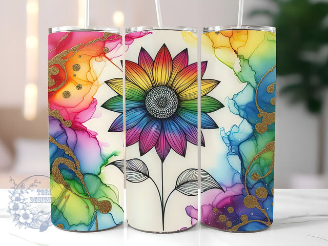 Tie Dye Rainbow Sunflower 20 oz Skinny Tumbler Sublimation Design, Sunflower Tie Dye Tumbler Png, Straight & Tapered Tumbler Wrap, Instant Digital Download Sublimation ToriDesigns 