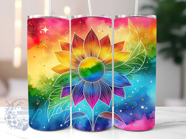 Tie Dye Rainbow Sunflower 20 oz Skinny Tumbler Sublimation Design, Sunflower Tie Dye Tumbler Png, Straight & Tapered Tumbler Wrap, Instant Digital Download Sublimation ToriDesigns 