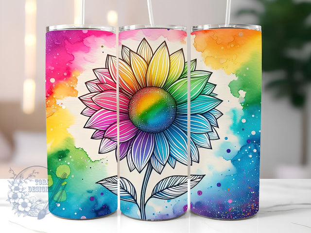 Tie Dye Rainbow Sunflower 20 oz Skinny Tumbler Sublimation Design, Sunflower Tie Dye Tumbler Png, Straight & Tapered Tumbler Wrap, Instant Digital Download Sublimation ToriDesigns 