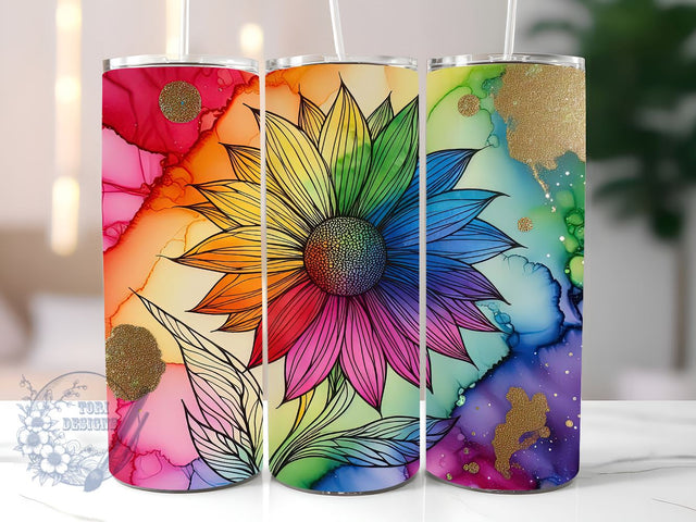 Tie Dye Rainbow Sunflower 20 oz Skinny Tumbler Sublimation Design, Sunflower Tie Dye Tumbler Png, Straight & Tapered Tumbler Wrap, Instant Digital Download Sublimation ToriDesigns 