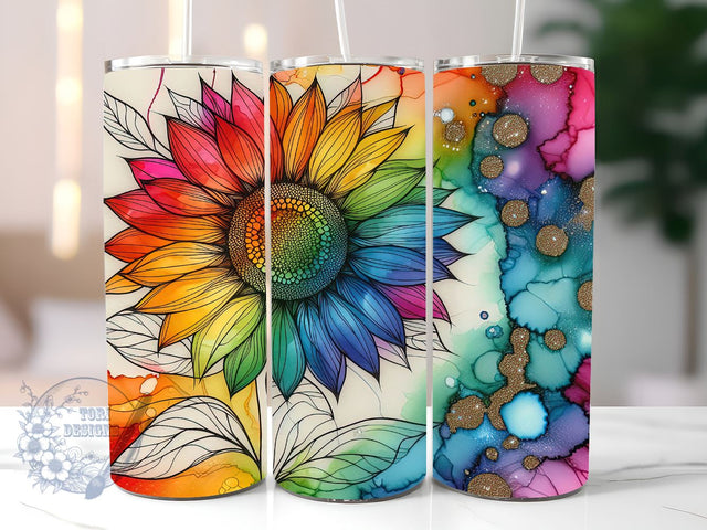 Tie Dye Rainbow Sunflower 20 oz Skinny Tumbler Sublimation Design, Sunflower Tie Dye Tumbler Png, Straight & Tapered Tumbler Wrap, Instant Digital Download Sublimation ToriDesigns 