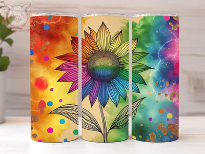 Tie Dye Rainbow Sunflower Glitter 20oz Tumbler Png, Sublimation Design, Rainbow Sunflower Tumbler Png, Digital Download PNG Sublimation Lara' s Designs 