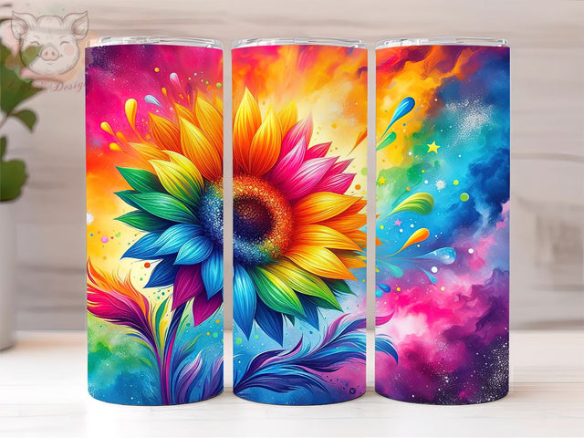Tie Dye Rainbow Sunflower Glitter 20oz Tumbler Png, Sublimation Design, Rainbow Sunflower Tumbler Png, Digital Download PNG Sublimation Lara' s Designs 