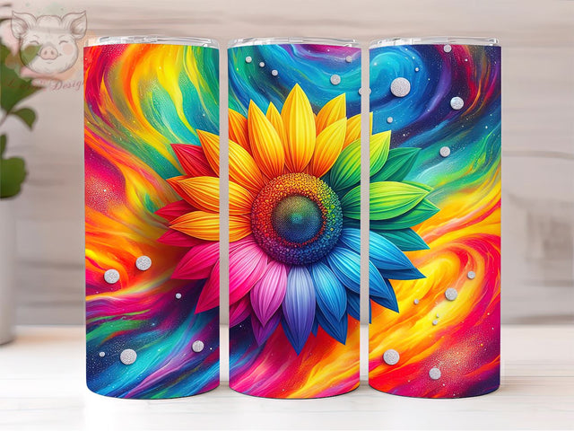Tie Dye Rainbow Sunflower Glitter 20oz Tumbler Png, Sublimation Design, Rainbow Sunflower Tumbler Png, Digital Download PNG Sublimation Lara' s Designs 