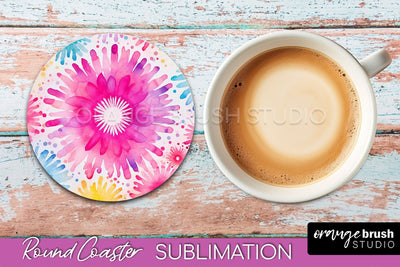 Tie Dye Round Coaster - Rainbow Coaster Sublimation Design Sublimation OrangeBrushStudio 