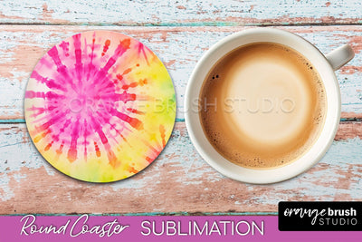 Tie Dye Round Coaster - Rainbow Coaster Sublimation Design Sublimation OrangeBrushStudio 