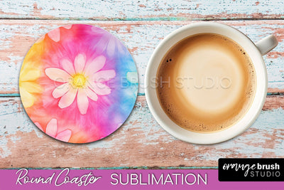Tie Dye Round Coaster - Rainbow Coaster Sublimation Design Sublimation OrangeBrushStudio 