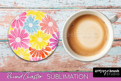 Tie Dye Round Coaster - Rainbow Coaster Sublimation Design Sublimation OrangeBrushStudio 