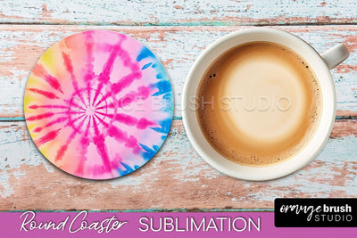 Tie Dye Round Coaster - Rainbow Coaster Sublimation Design Sublimation OrangeBrushStudio 