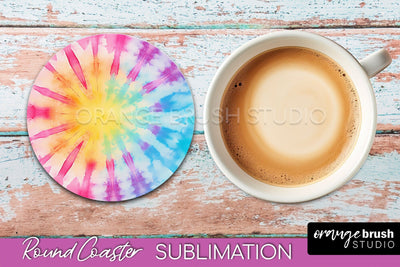 Tie Dye Round Coaster - Rainbow Coaster Sublimation Design Sublimation OrangeBrushStudio 
