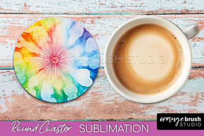 Tie Dye Round Coaster - Rainbow Coaster Sublimation Design Sublimation OrangeBrushStudio 