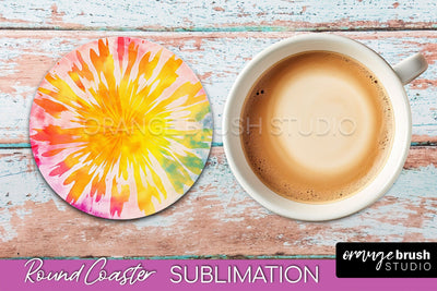 Tie Dye Round Coaster - Rainbow Coaster Sublimation Design Sublimation OrangeBrushStudio 