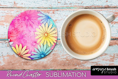Tie Dye Round Coaster - Rainbow Coaster Sublimation Design Sublimation OrangeBrushStudio 